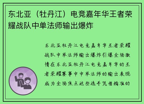 东北亚（牡丹江）电竞嘉年华王者荣耀战队中单法师输出爆炸